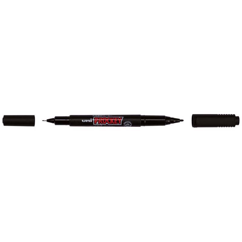 Uni Prockey Marker Dual Tip in Black, featuring 0.4mm for details and 0.9mm for bold strokes, waterproof and fade-proof.