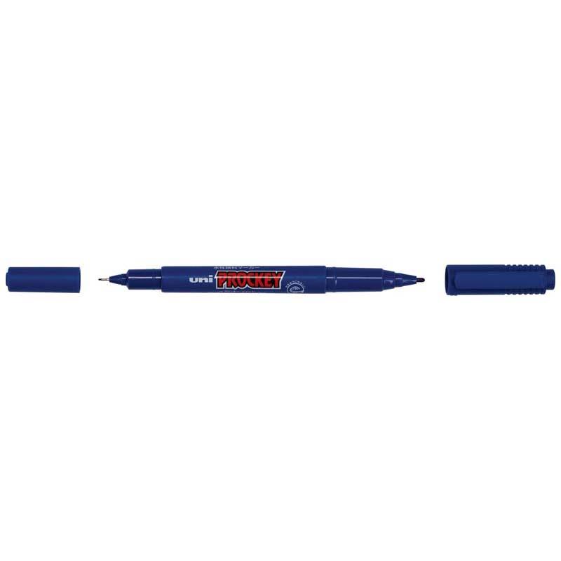 Versatile Uni Prockey Marker Dual Tip 0.4/0.9mm Blue for precise art and writing, featuring waterproof and fade-proof ink.