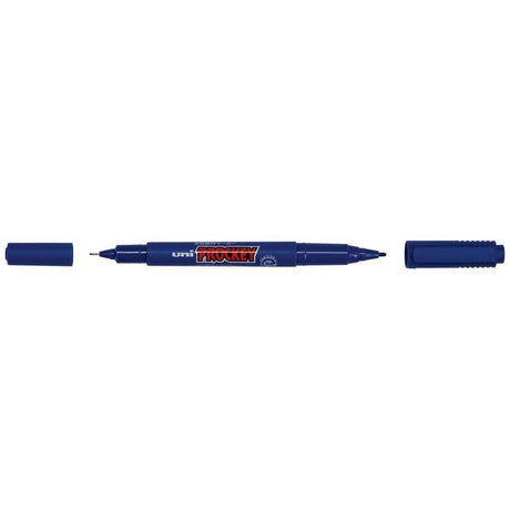 Versatile Uni Prockey Marker Dual Tip 0.4/0.9mm Blue for precise art and writing, featuring waterproof and fade-proof ink.