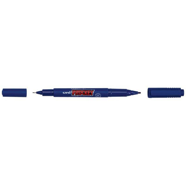 Versatile Uni Prockey Marker Dual Tip 0.4/0.9mm Blue for precise art and writing, featuring waterproof and fade-proof ink.