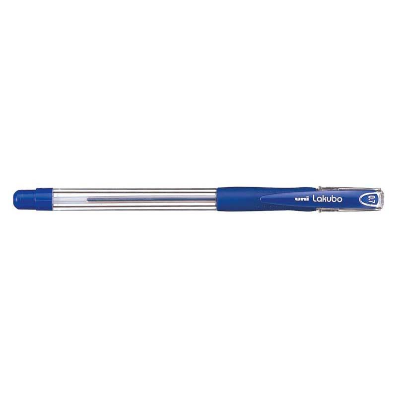 Stylish blue Uni Lakubo capped ballpoint pen with 0.7mm nib and rubber grip for comfortable, seamless writing.