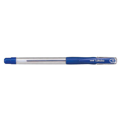 Stylish blue Uni Lakubo capped ballpoint pen with 0.7mm nib and rubber grip for comfortable, seamless writing.