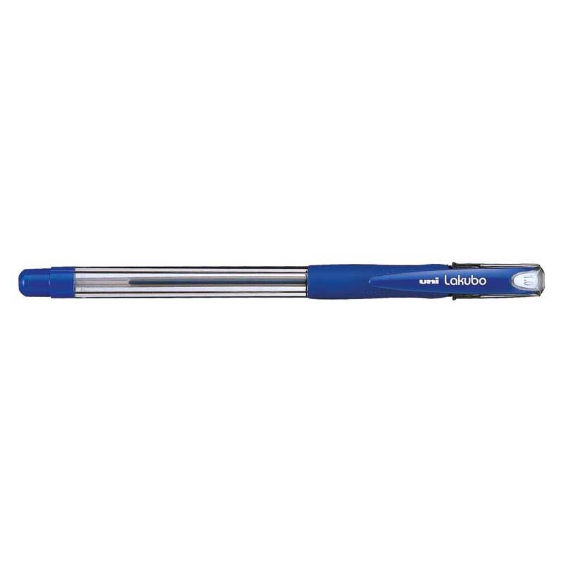 Uni Lakubo Capped Ballpoint 1.0mm Blue SG-100 pen with ergonomic grip, vibrant blue ink, and skip-free performance.