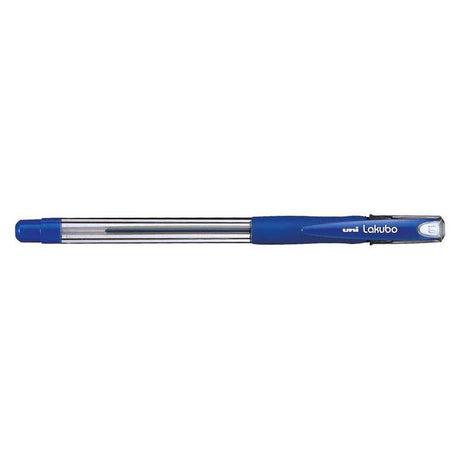 Uni Lakubo Capped Ballpoint 1.0mm Blue SG-100 pen with ergonomic grip, vibrant blue ink, and skip-free performance.