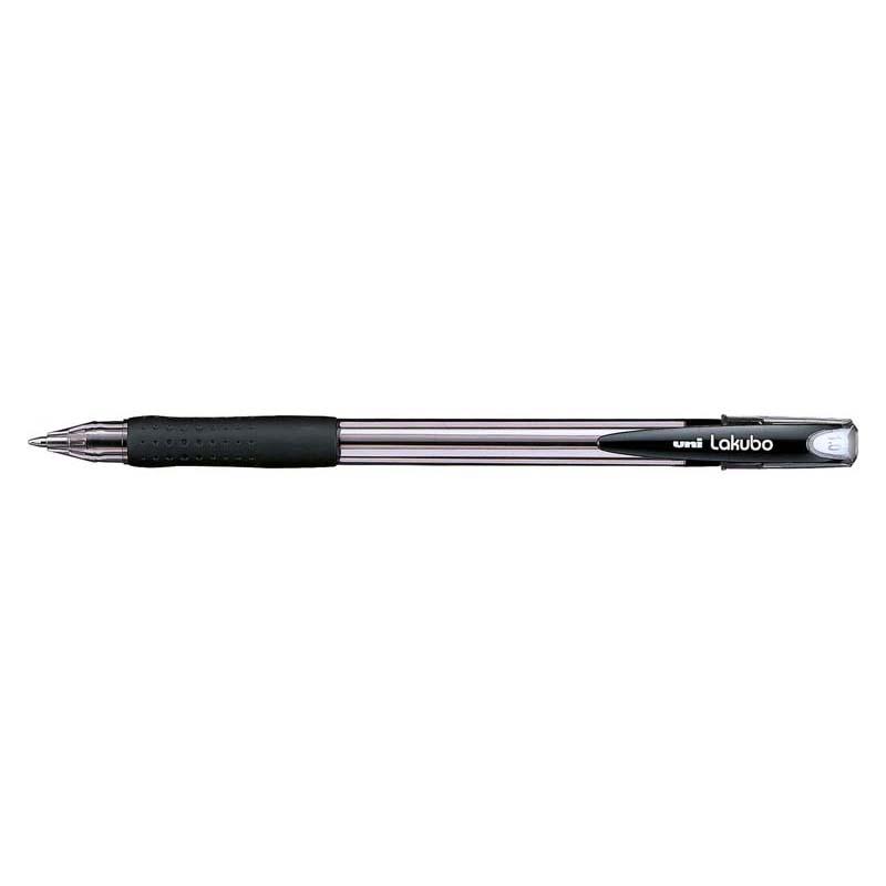 Uni Lakubo Capped Ballpoint pen in black, featuring 1.0mm nib, ergonomic grip, and advanced ink flow for smooth writing.