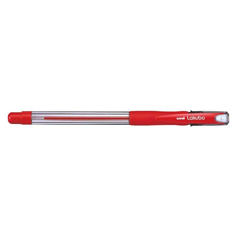 Uni Lakubo Capped Ballpoint Pen in red, 1.0mm nib for smooth writing, featuring a comfortable rubber grip.