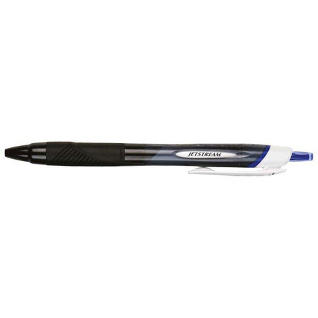 Uni Jetstream Sport pen in blue, featuring a comfortable rubberized grip and smooth 1.0mm nib for effortless writing.
