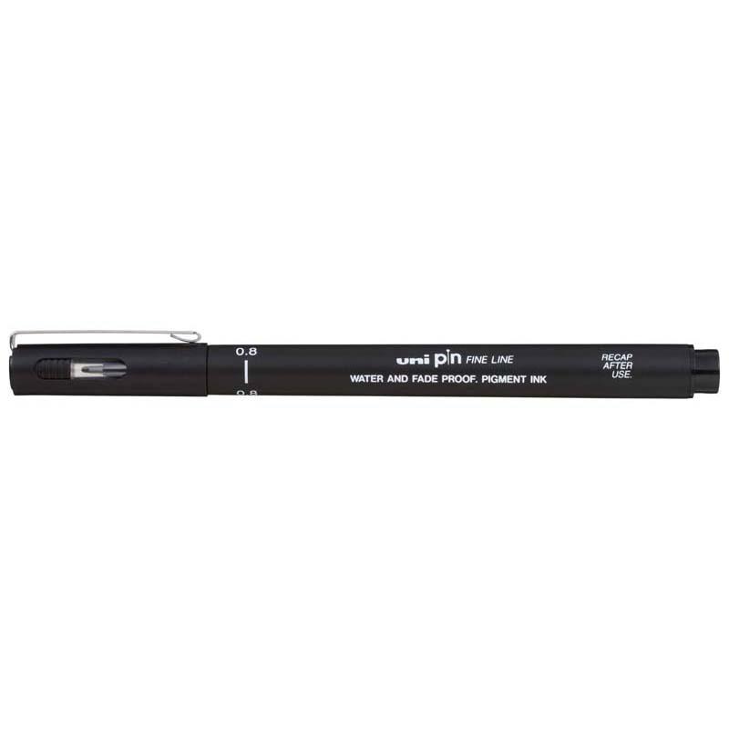 Uni Pin Fineline Permanent 0.8mm Black marker for precision detailing and vibrant ink, ideal for artists and designers.