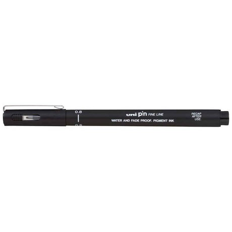 Uni Pin Fineline Permanent 0.8mm Black marker for precision detailing and vibrant ink, ideal for artists and designers.