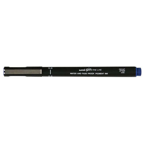 Uni Pin Fineline Permanent 0.8mm blue marker for precise writing and drawing, featuring waterproof, fade-proof ink.