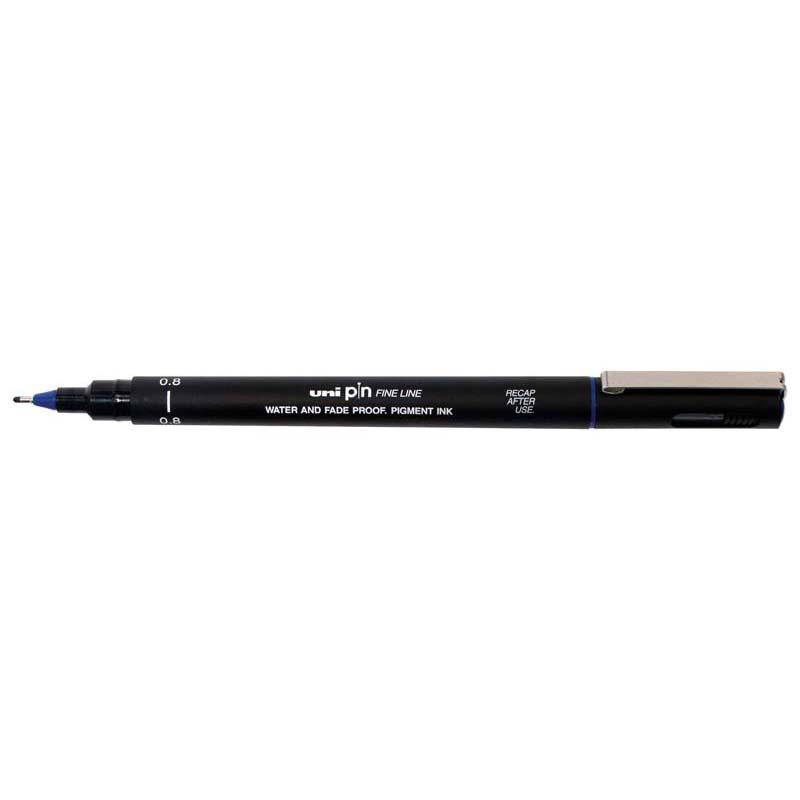 Uni Pin Fineline Permanent 0.8mm Blue 08-200 marker with precision tip for detailed writing and drawing.