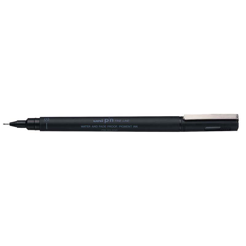Uni Pin Fineline Permanent 0.3mm Black marker for detailed artwork and precise designs, featuring waterproof, fade-proof ink.