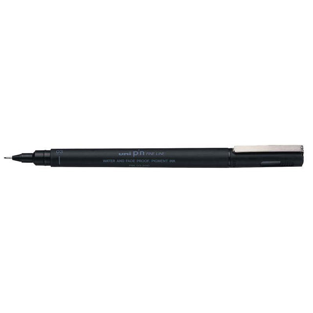 Uni Pin Fineline Permanent 0.3mm Black marker for detailed artwork and precise designs, featuring waterproof, fade-proof ink.