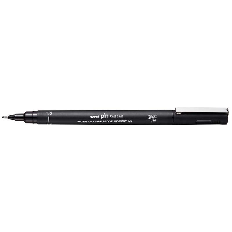Uni Pin Fineline pen with a 1.0mm nib, featuring fade-proof ink for precise and vibrant artwork.