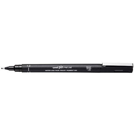 Uni Pin Fineline Permanent 1.2mm Black drawing pen, ideal for precise, bold lines and intricate details with water-resistant ink.