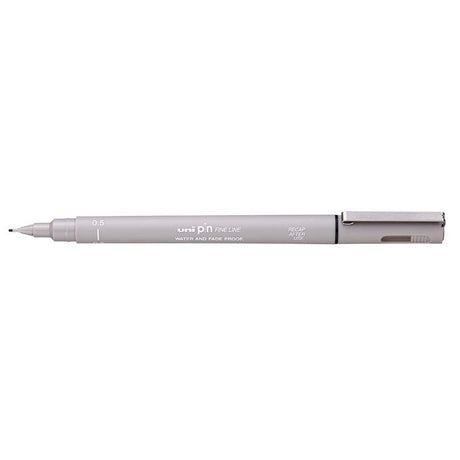 Uni Pin Fineline Permanent 0.5 mm pen in light grey, ideal for precision drawing and note-taking with waterproof ink.