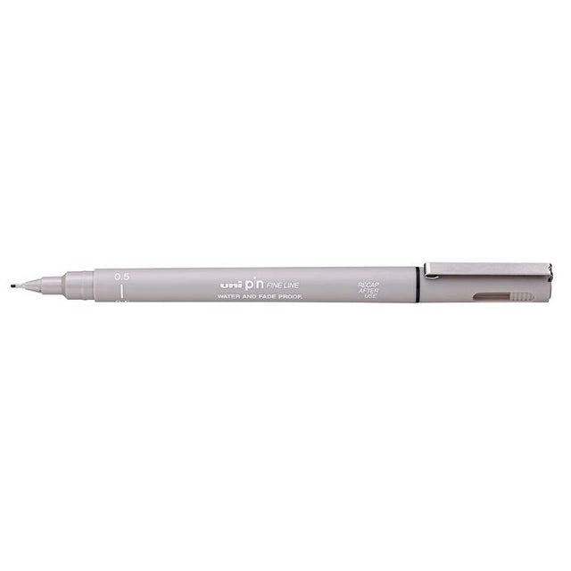 Uni Pin Fineline Permanent 0.5 mm pen in light grey, ideal for precision drawing and note-taking with waterproof ink.