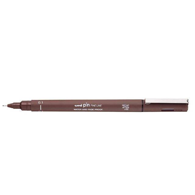 Uni Pin Fineline 0.1 mm Sepia pen, featuring ultra-smooth waterproof ink for precision artistry and detailed designs.