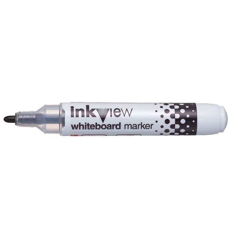 Uni Inkview black bullet marker with transparent barrel and precision tip for clear whiteboard writing.