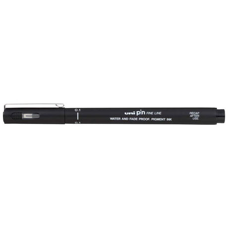 Uni Pin Fineline Permanent 0.1mm Black marker for precise detailing in art, featuring waterproof, fade-proof ink.