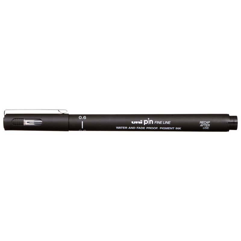 Uni Pin Fineline Permanent 0.6mm black marker for precision drawing, fine lettering, and detailed illustrations.