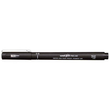 Uni Pin Fineline Permanent 0.6mm black marker for precision drawing, fine lettering, and detailed illustrations.