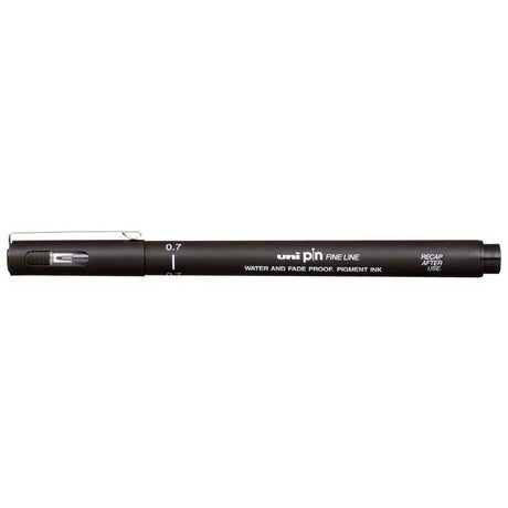 Uni Pin Fineline Permanent 0.7mm black marker for precise detailing and versatile use in art and illustration.