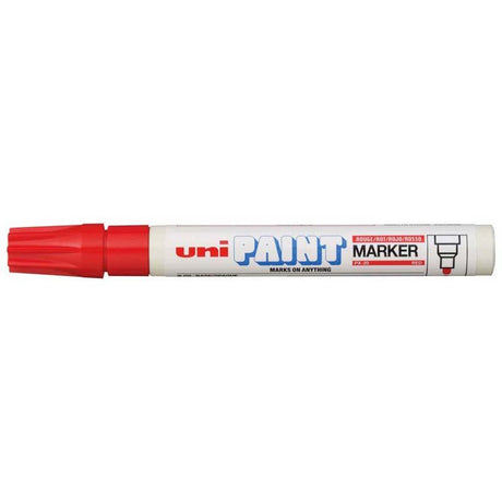 Uni Paint Marker 2.8mm Bullet Tip in red, ideal for vibrant, permanent markings on various surfaces.