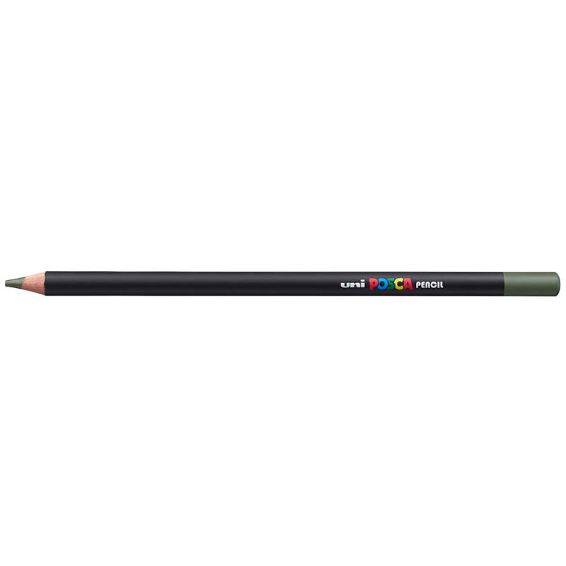 Uni Posca Pencil in Khaki Green: intense color for sketching, blending, and outlining on all paper types.