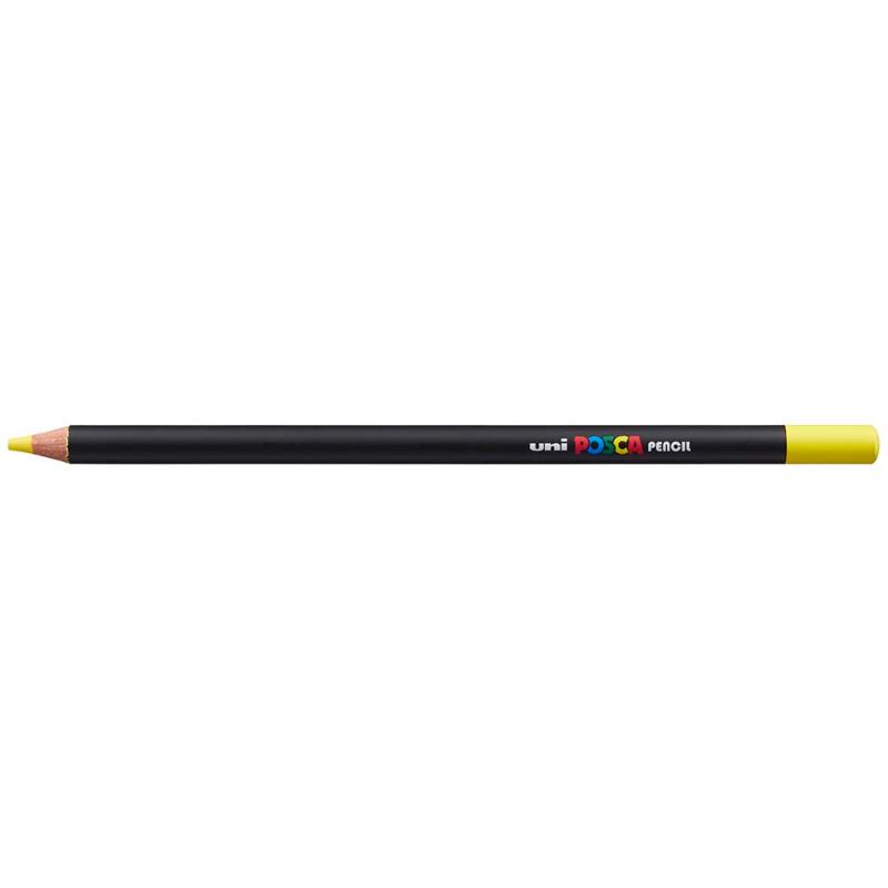 Uni Posca Pencil in Lemon Yellow, perfect for vibrant artwork and techniques like sketching, blending, and shading.