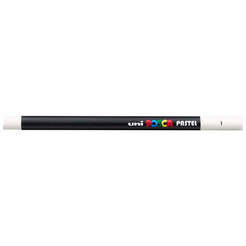Uni Posca Pastel White pastel stick, ideal for vibrant artwork on various surfaces with smooth blending and layering capabilities.