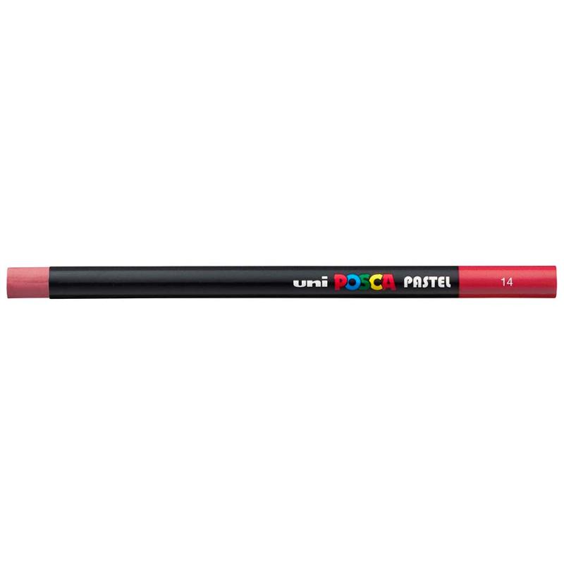 Uni Posca Pastel Dark Red stick, ideal for vibrant art on paper, wood, and fabric with a smooth, blendable finish.
