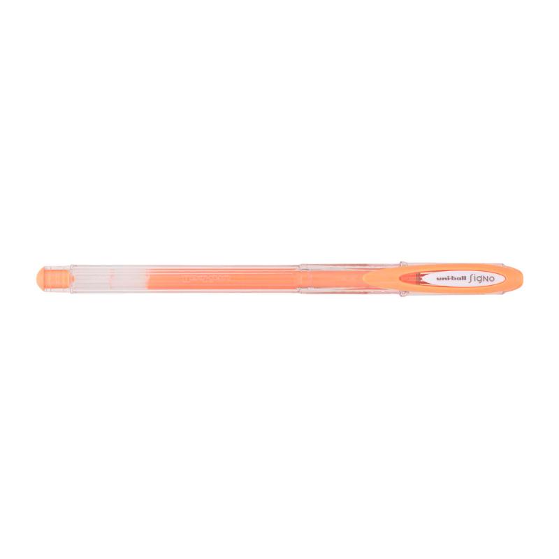 Vibrant orange Uni-Ball Signo Angelic 0.7mm gel pen, ideal for creative writing and journaling with smooth, waterproof ink.