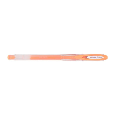 Vibrant orange Uni-Ball Signo Angelic 0.7mm gel pen, ideal for creative writing and journaling with smooth, waterproof ink.