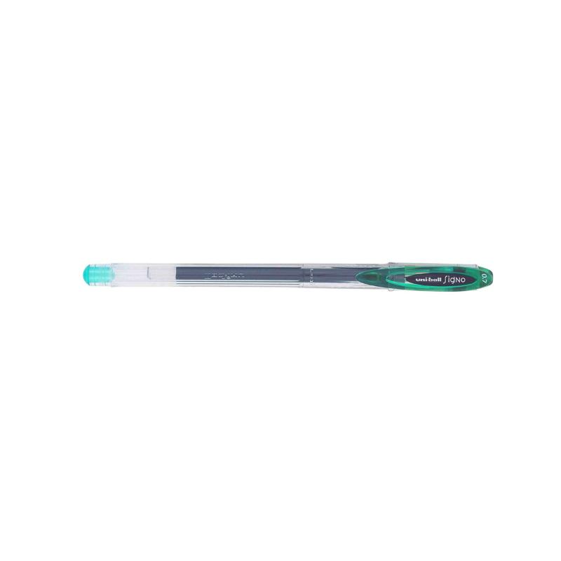 Uni-ball Signo Fine 0.7mm Capped Green Gel Pen for vibrant writing, featuring water-resistant and acid-free ink.