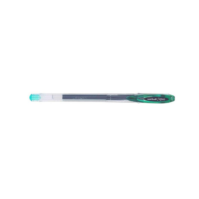 Uni-ball Signo Fine 0.7mm Capped Green Gel Pen for vibrant writing, featuring water-resistant and acid-free ink.