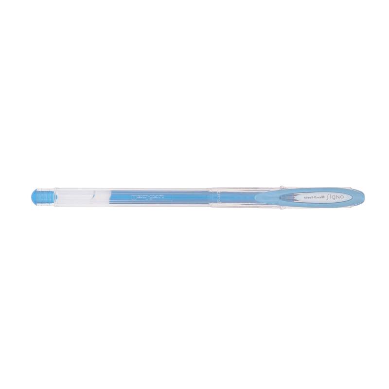 Uni-Ball Signo Noble 0.8mm gel pen in metallic blue, perfect for smooth writing and creative projects.