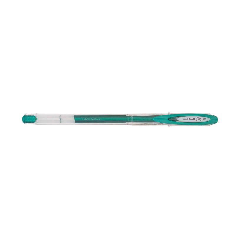 Metallic green Uni-Ball Signo Noble 0.8mm gel pen, perfect for vibrant writing and artistic projects.