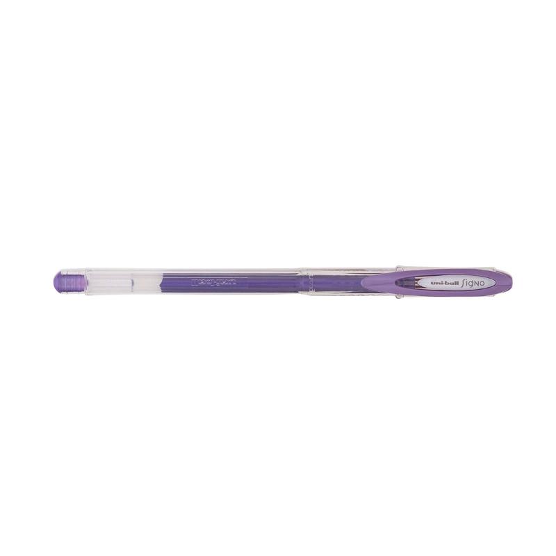 Uni-Ball Signo Noble metallic violet gel pen with 0.8mm tip for smooth writing and vibrant artistic effects.