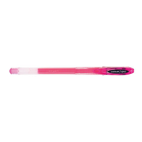 Uni-ball Signo Fine 0.7mm Capped Pink gel pen with vibrant ink, ideal for detailed writing and creative projects.
