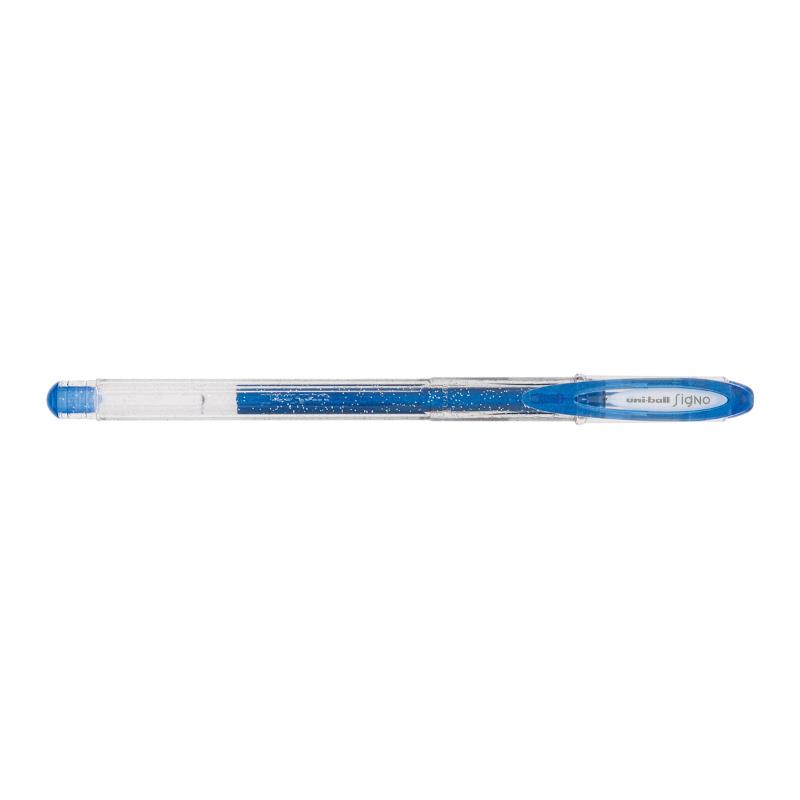 Uni-Ball Signo Sparkling 0.7mm Capped Blue gel pen with vibrant ink, perfect for students and artists.