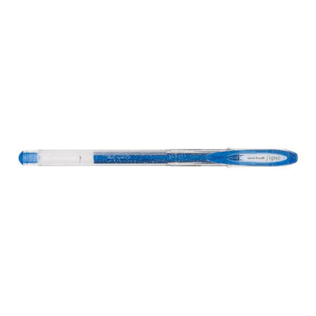 Uni-Ball Signo Sparkling 0.7mm Capped Blue gel pen with vibrant ink, perfect for students and artists.