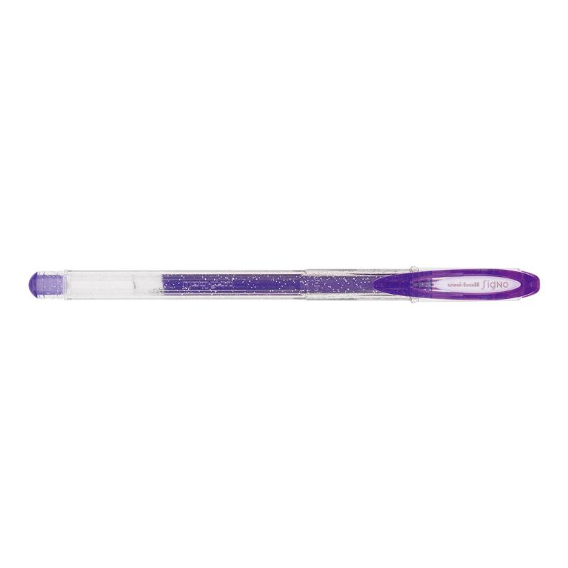 Vibrant Uni-Ball Signo Sparkling 0.7mm Violet gel pen with capped design for precise, smooth writing and creative projects.