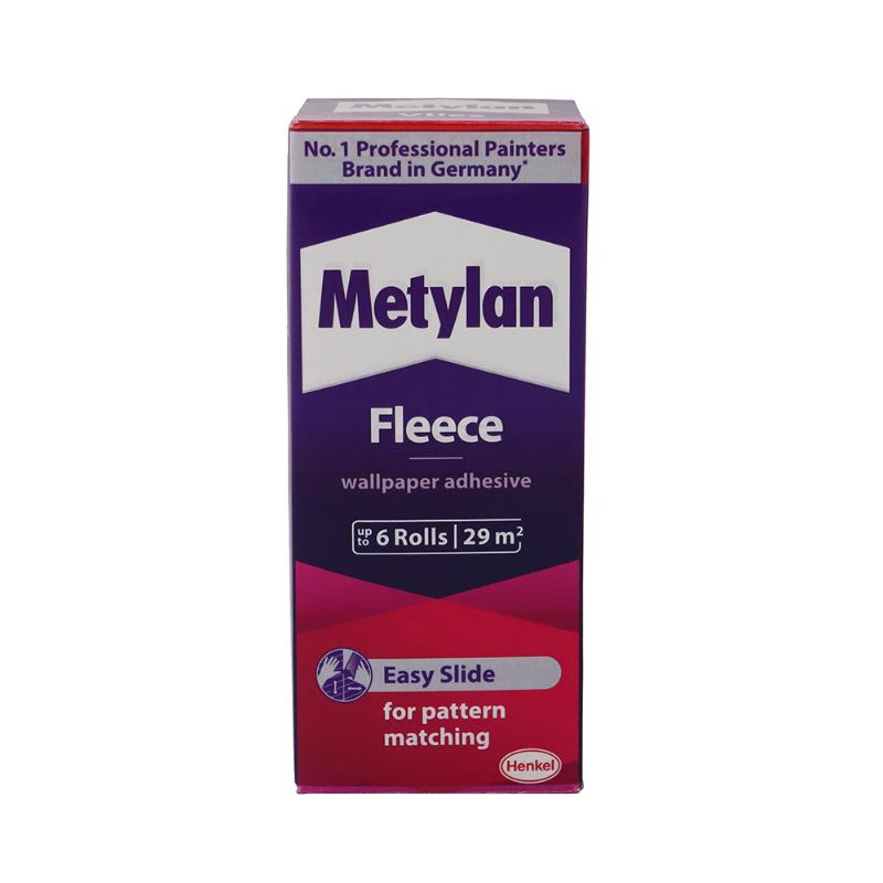 Metylan Fleece Wallpaper Paste 180g in vibrant pink, ideal for easy adhesive application and quick-drying wallpapering.