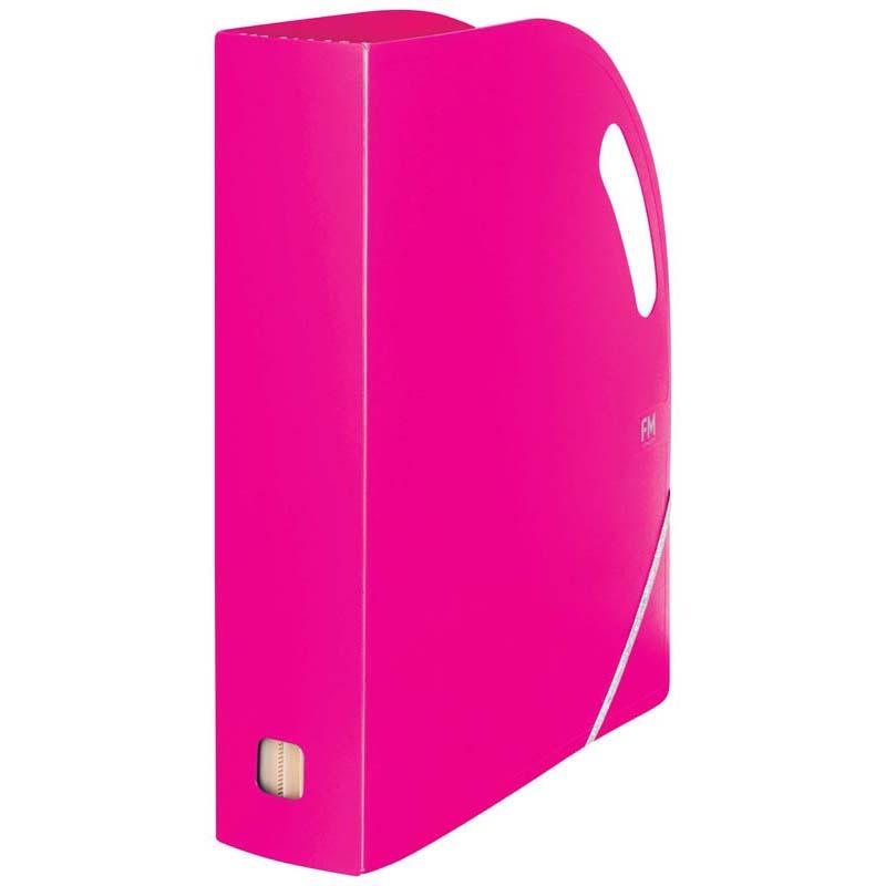 FM Premium Expanding Magazine File in Shocking Pink, features 13 pockets for document organization and convenient portability.