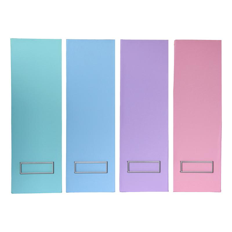 Chic pink Ledah Pastels Magazine File for organizing documents and magazines with a customizable nameplate feature.