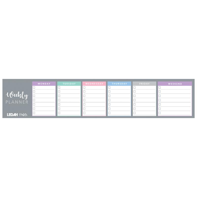 Ledah Pastels Weekly Keyboard Planner Pad with 60 sheets, featuring soft pastel colors for stylish organization and productivity.