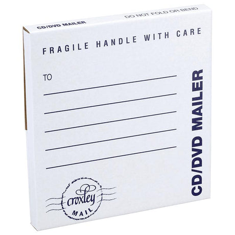 Croxley Mailer white cardboard mailer for secure shipping of 5.25-inch CDs and DVDs, eco-friendly and durable.