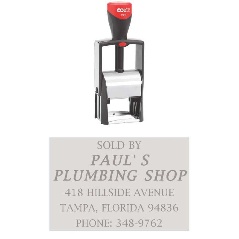 Colop 2300 Metal Frame stamp, 30x45mm, durable chromium-plated steel, ergonomic design for efficient office tasks.