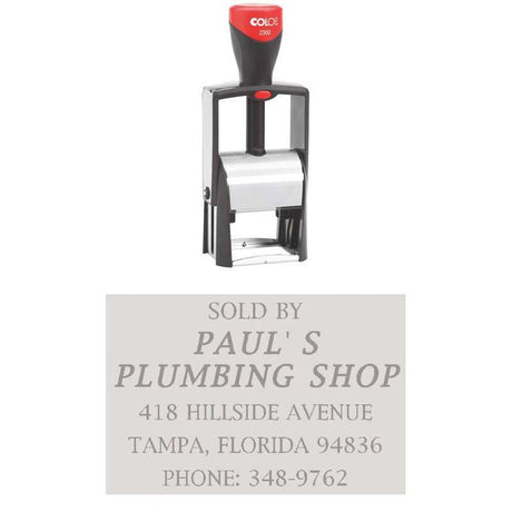 Colop 2300 Metal Frame stamp, 30x45mm, durable chromium-plated steel, ergonomic design for efficient office tasks.